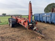 Roll on roll off twin axle 12t trailer with cab remote. NB: Remote in office