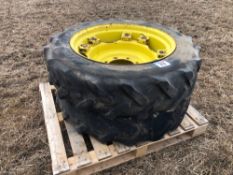 Pair Goodyear 11.2R28 front wheels and tyres to suit John Deere