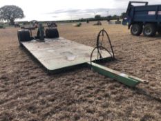 Low loader 5m x 2.5m with metal floor, hydraulic lowering rear axle on 295/80R22.5 wheels and tyres