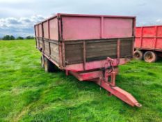 Pettit 10t twin axle dropside trailer with manual tailgate and grain chute on 12.5/15.3 wheels and t