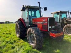 1992 Massey Ferguson 3655 4wd Autotronic tractor with 2 manual spools on 16.9R28 front and 520/85R38