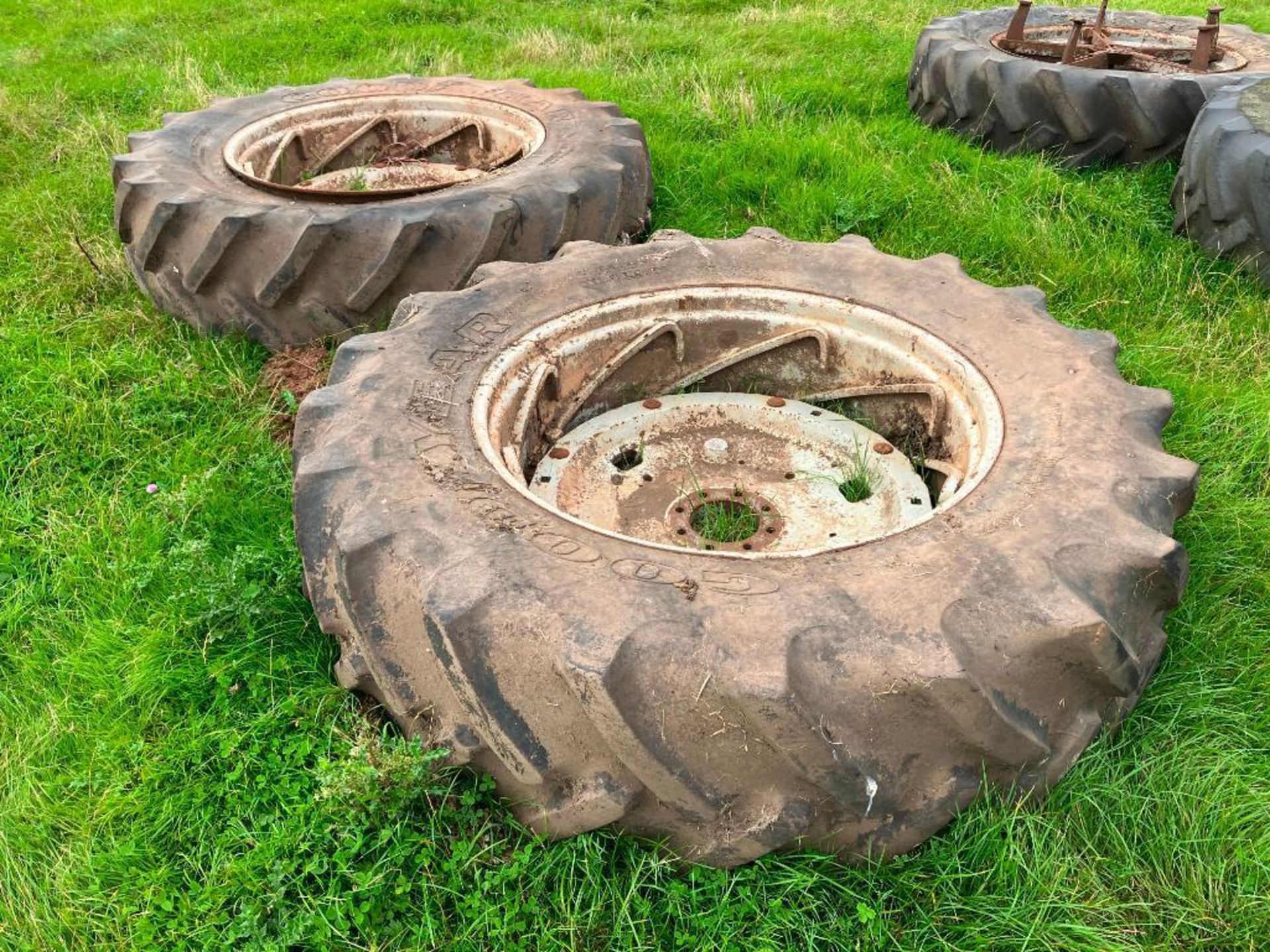 Pair Goodyear 18.4R38 rear wheels and tyres with Massey Ferguson centres - Image 2 of 2