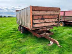 Twin axle 10t grain trailer with manual tailgate and grain chute on 215/75R17.5 wheels and tyres