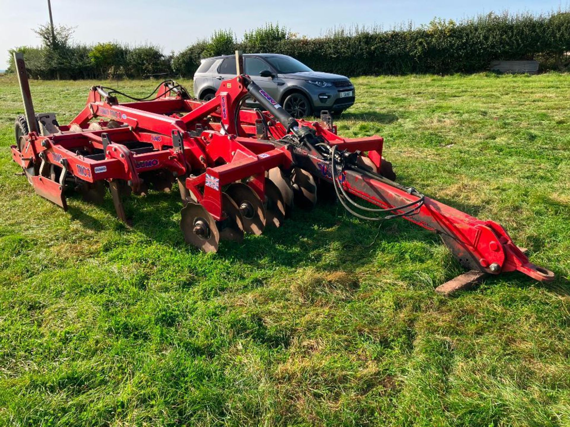 Sumo Trio 3 3m trailed cultivator with 6 subsoiler legs, 2 sets discs and rear zonal packer. Serial