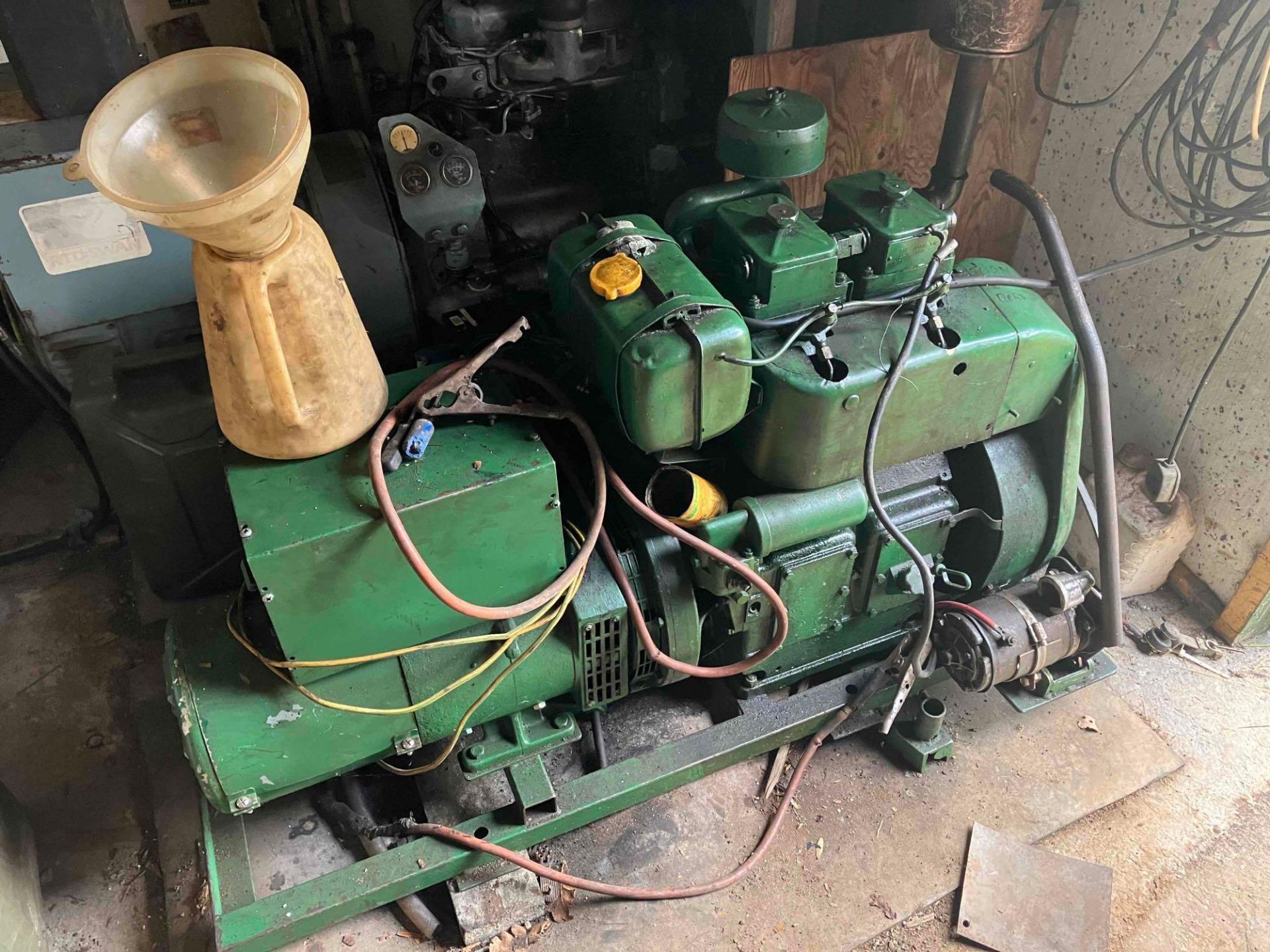Petter stationary single phase twin cylinder diesel generator. Sold in situ, buyer to remove