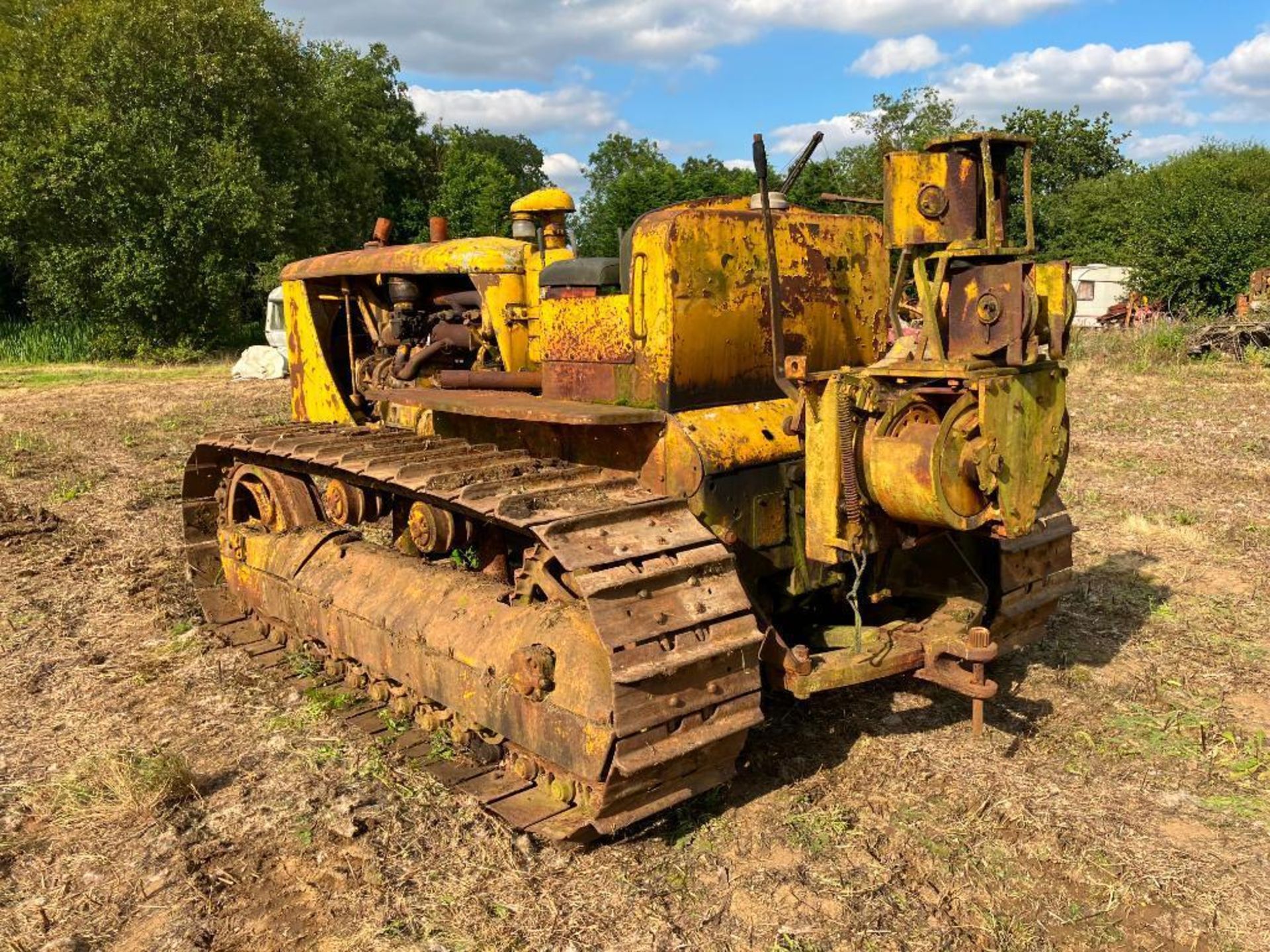 Caterpillar D7 metal tracked crawler with 22" tracks, rear swinging drawbar and rear cable winch - Image 16 of 16