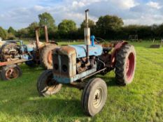 Fordson Super Major 2wd diesel tractor on 7.50-16 front and 12.4-36 rear wheels and tyres. Hours: 48