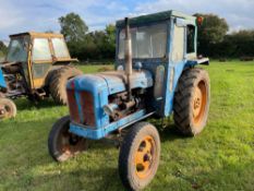 1957 Fordson Major 2wd diesel tractor with Lambourne cab on 6.00-19 front and 11-36 rear wheels and