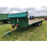 2012 Bailey 26ft flat bed box trailer with manual rollover sheet, hydraulic side platform, air brake