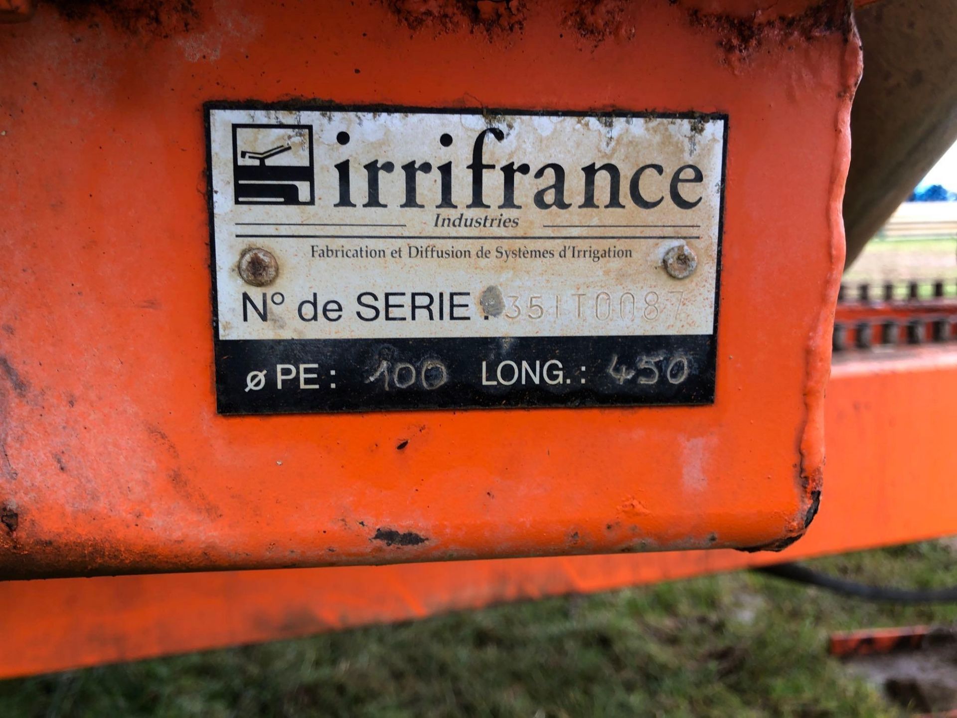 1996 Irrifrance Irridoseur 100/450 single axle irrigation reel with rain gun. Serial No: 351T0087 NB - Image 4 of 6