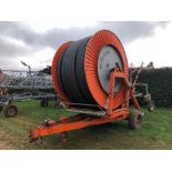 1996 Irrifrance Irridoseur 100/450 single axle irrigation reel with rain gun. Serial No: 351T0087 NB