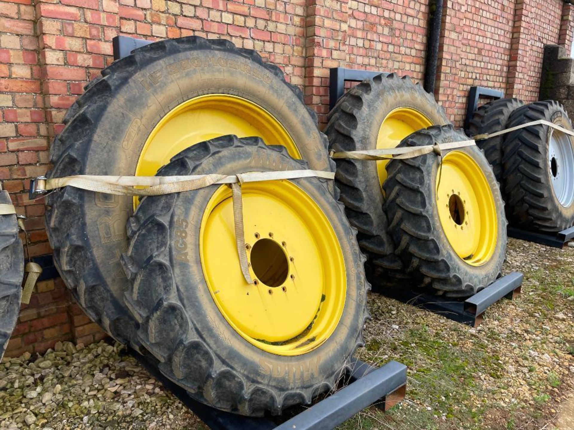 Set Mitas 340/85R38 front and Firestone 380/105R50 rear wheels and tyres with John Deere centres - Image 2 of 2