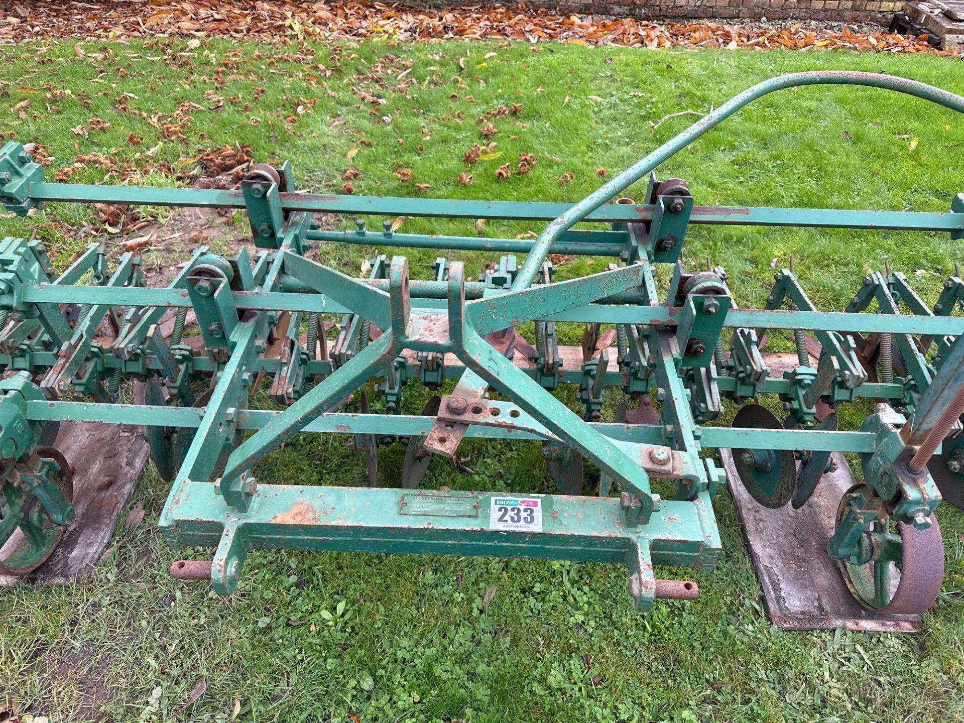 H Leverton & Co sugar beet 6 row inter-row cultivator, set for 20inch.  Manual and seat in the offic - Image 2 of 4