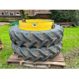 Pair of 13.6/12r38 dual wheels with clamps to fit JD2850