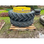 Pair of 13.6/12r38 dual wheels with clamps to fit JD6300