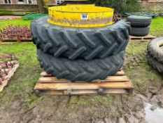 Pair of 13.6/12r38 dual wheels with clamps to fit JD6300