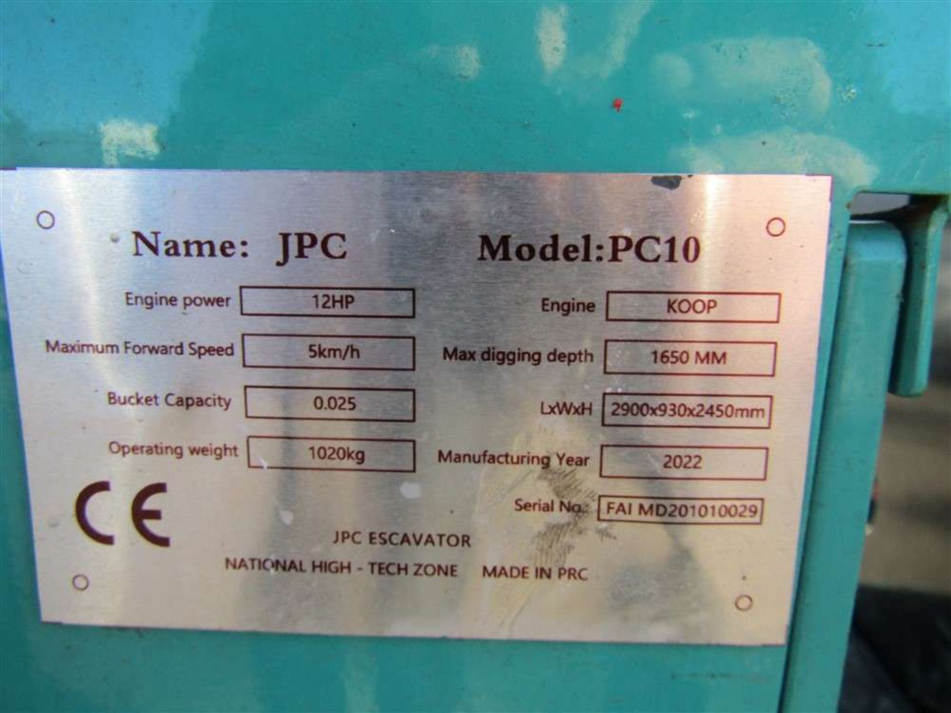2022 JPC PC10 Mini Digger - Image 5 of 6
