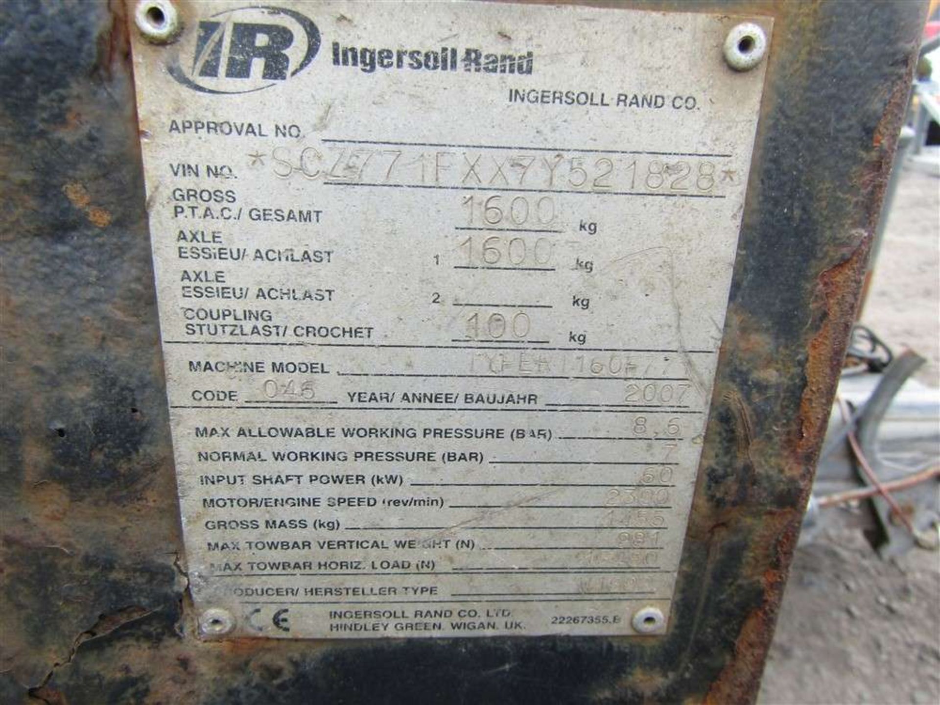 2007 Ingersoll Rand 7/71 Compressor c/w John Deere Engine - Image 5 of 6
