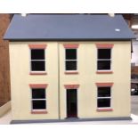 A modern six room dolls house with some contents, 70cmW