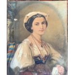 19th century watercolour of a lady in costume (af), 37x30cm
