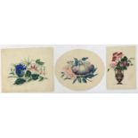 Three 19th century floral watercolour studies, 17x20cm, 16x19.5cm and 17x11.5cm