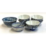 A small lot of blue and white Chinese bowls to include rice ware