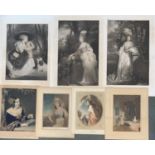 A lot of various 19th century mezzotints, some after Joshua Reynolds, the largest 61x39cm