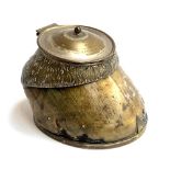 An inkwell formed from a horses's hoof, lining absent, engraved 'Ginger Jim, 1920-7, 133 days,