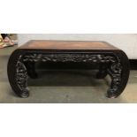 A Chinese huanghuali wood side table with carved detail, 77x33x33cmH