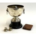 A plated trophy, 'The Hound Trailing Association, Annual Hound Trail, August 1958', 21cmH,