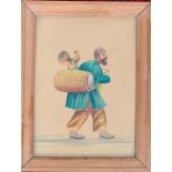 20th century, watercolour, man holding two cocks with basket, 32x23cm Proceeds going to MND