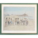 Michael Blake (b.1951), 'The Daily Queue', coloured engraving, signed and numbered 1/350, 22.5x29.