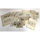 A collection of original 1930s cartoons, some in envelopes addressed to J Brophy, Messrs J & C