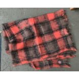 A mohair red and brown check blanket, 160x130cm