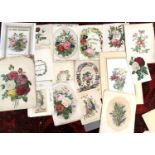 A quantity of floral prints to include some musical frontispieces, some hand coloured