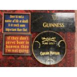 Brewery interest: Four hand painted wooden alcohol signs to include Guinness, 58cmW