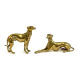Two brass whippets, the taller 14cmH