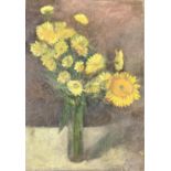 Early 20th century still life on board, 'Yellow Flowers' by Ms Buchanan, 54x38cm