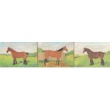 A trio of naive studies of horses, 20th century oil on canvas, each signed indistinctly and dated