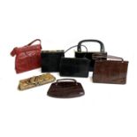 A quantity of ladies handbags to include Mappin & Webb with suede line, Kelvin, snakeskin, etc