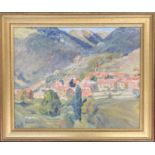 20th century, oil on board, study of a Pyrenean village, 39x49cm