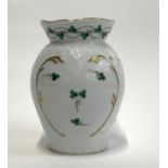 A Herend porcelain vase with green clover design, heightened in gilt, marked to base 6516, 15cmH