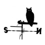 A black painted owl weather vane, total height approx. 75cm, width 63cm