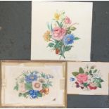 Three 19th century floral watercolour studies, mostly roses, the largest 25x28cm