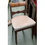 A 19th century mahogany and line inlaid dining chair with stuffover seat