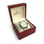 A Pryngeps 3 Time Voyager stainless steel wrist watch, the cream dial with four subsidiary dials,