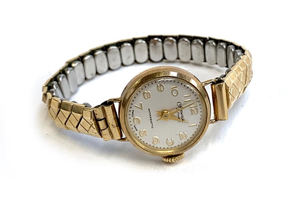 A ladies 9ct gold cased Accurist Swiss cocktail watch, with a rolled gold Excalibur expanding