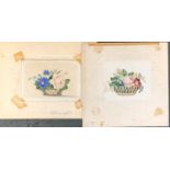 Two small early 19th century watercolour studies of flower baskets, 10x12cm and 10x13cm