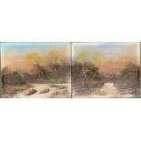 A pair of early 20th century studies of a stream running over rocks, oil on board, each signed H