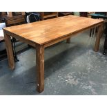 A large hardwood kitchen table, four plank top, 200x94x79cmH